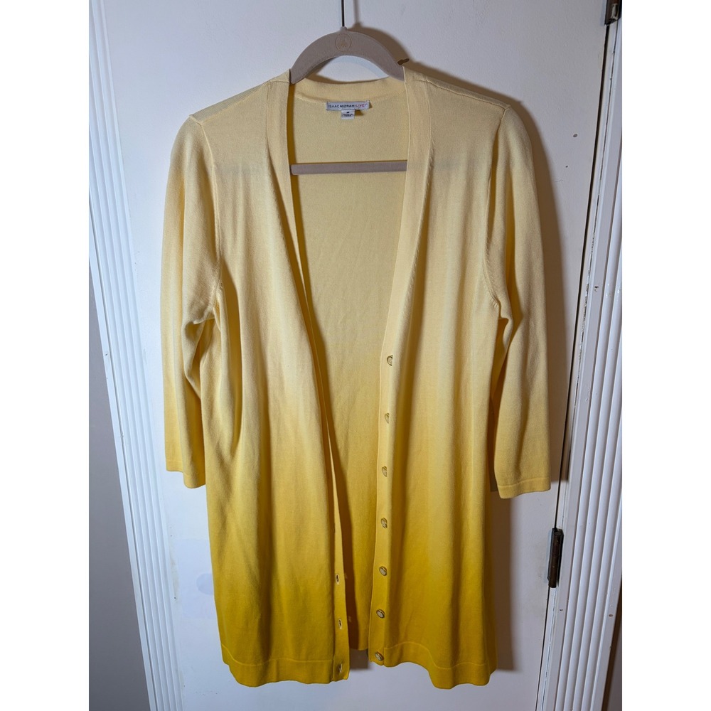 Isaac Mizrahi Live Womens Yellow Ombre Cotton Longline Cardigan Sweater Size M